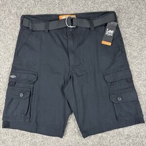 Lee Dungarees Cargo Shorts Black Cotton Loose Fit Utility Outdoor Belted Mens 36